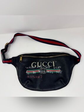 Gucci Logo Leather Belt Bag with Web Strap & Graphic Print